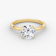 Round Cut - Plain Band - Classic Engagement Ring- 18 K Gold